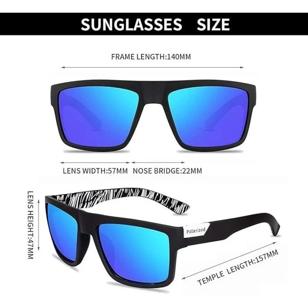 Men's Polarized Sunglasses Square Blue Lens‎ Frame Driving Fishing Sun Glasses